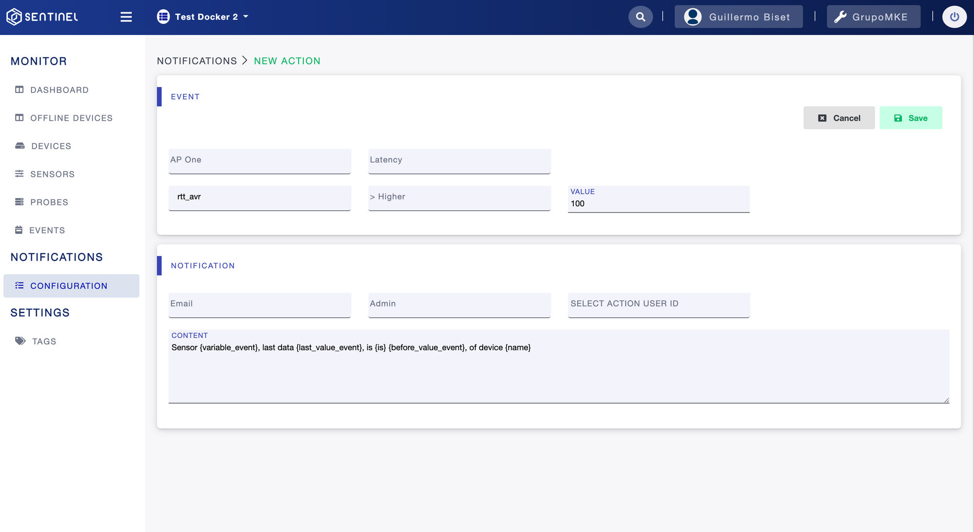 Configure a new Email notification for when a device goes above 100ms in latency